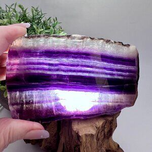 Natural Purple Rainbow Fluorite Crystal Slab Rough stone healing rainbows